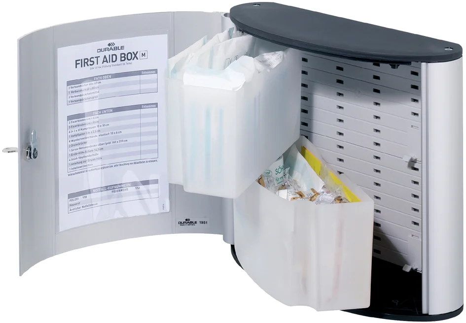 DURABLE FIRST AID SET L, armoire à pharmacie design, argent Grand Paris Fournitures DURABLE FIRST AID SET L, armoire à pharmacie design, argent – Image 2