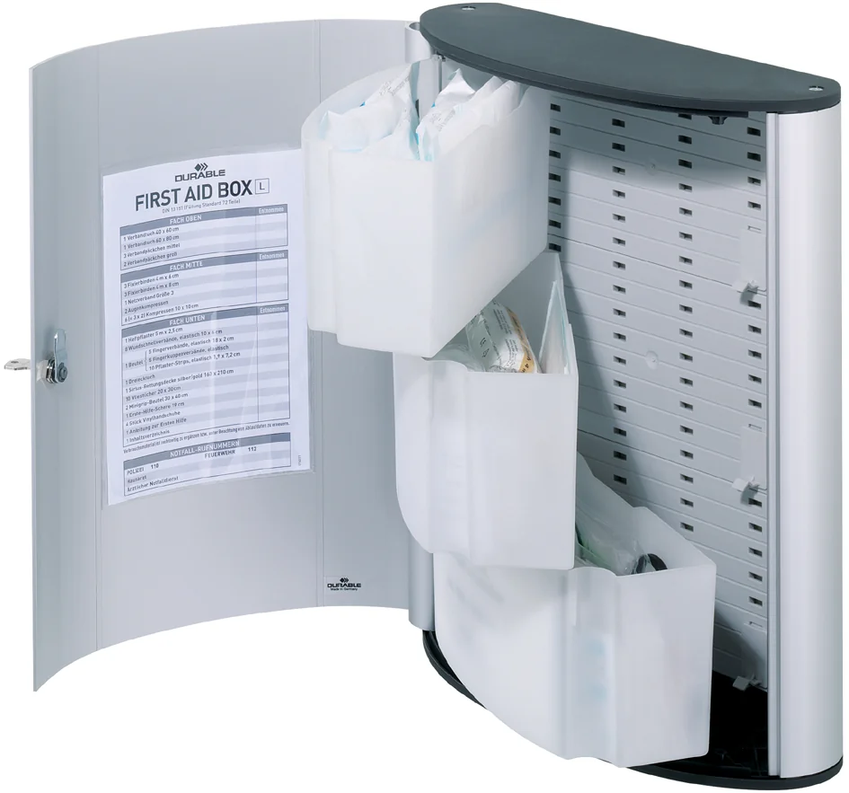 DURABLE FIRST AID SET L, armoire à pharmacie design, argent Grand Paris Fournitures DURABLE FIRST AID SET L, armoire à pharmacie design, argent – Image 4