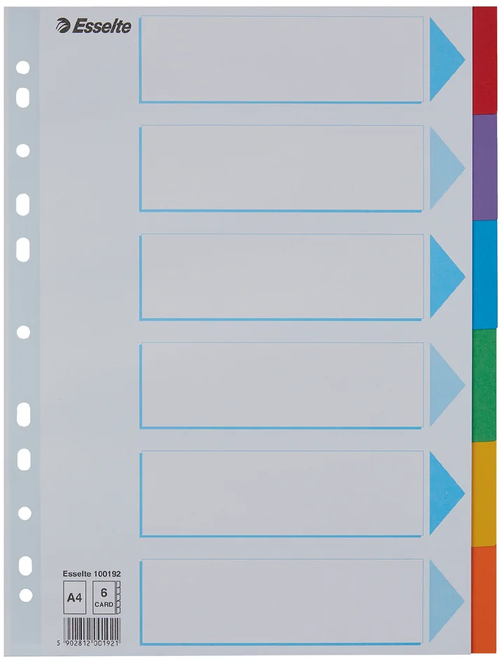Esselte Intercalaires en carton, uni, A4, 6 touches