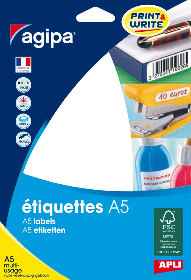 agipa Etiquette universelle, 11 x 30 mm, blanc
