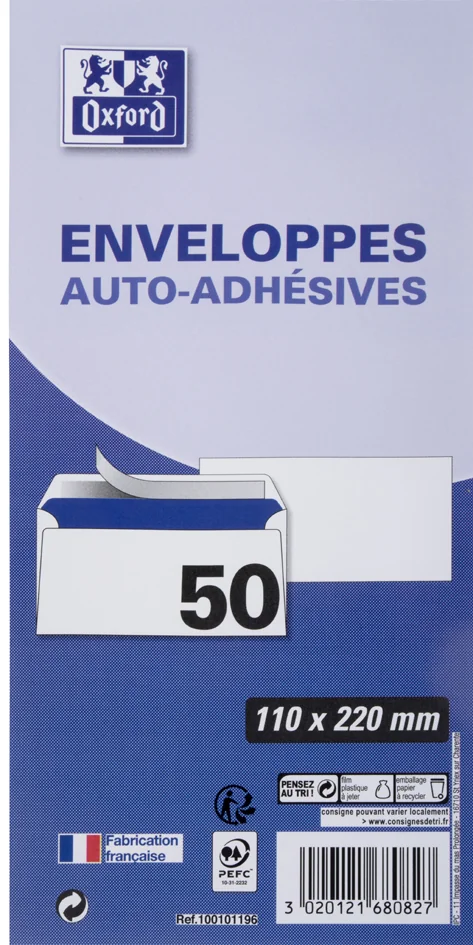 Oxford Enveloppes Velin, C6, blanc, sans fenêtre