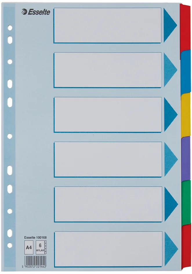Esselte Intercalaires en carton, uni,A4,6 pièces,multicolore