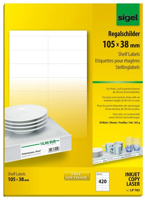 sigel Etiquette pour étagère, 105 x 38 mm, blanc, 170 g/m2