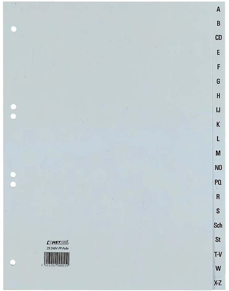 HETZEL Intercalaires en plastique, A-Z, A4 mi-haut, 20