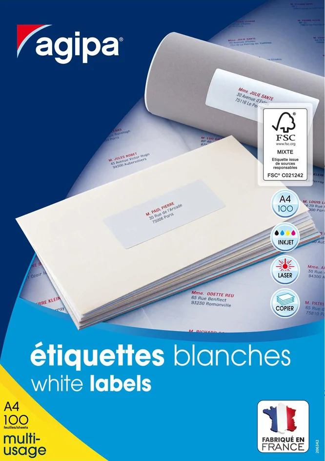 agipa Etiquette universelle, 99,1 x 93,1 mm, blanc