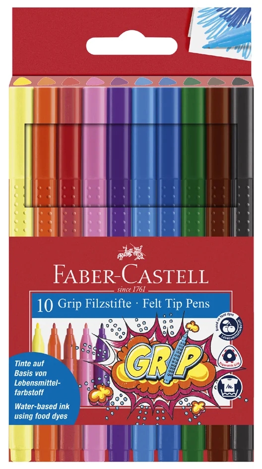 FABER-CASTELL Stylo feutre GRIP COLOUR MARKER, étui de 10 Grand Paris Fournitures FABER-CASTELL Stylo feutre GRIP COLOUR MARKER, étui de 10