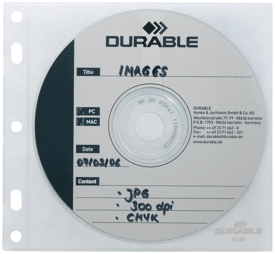 DURABLE Pochette CD-/DVD COVER FILE, PP, transparent