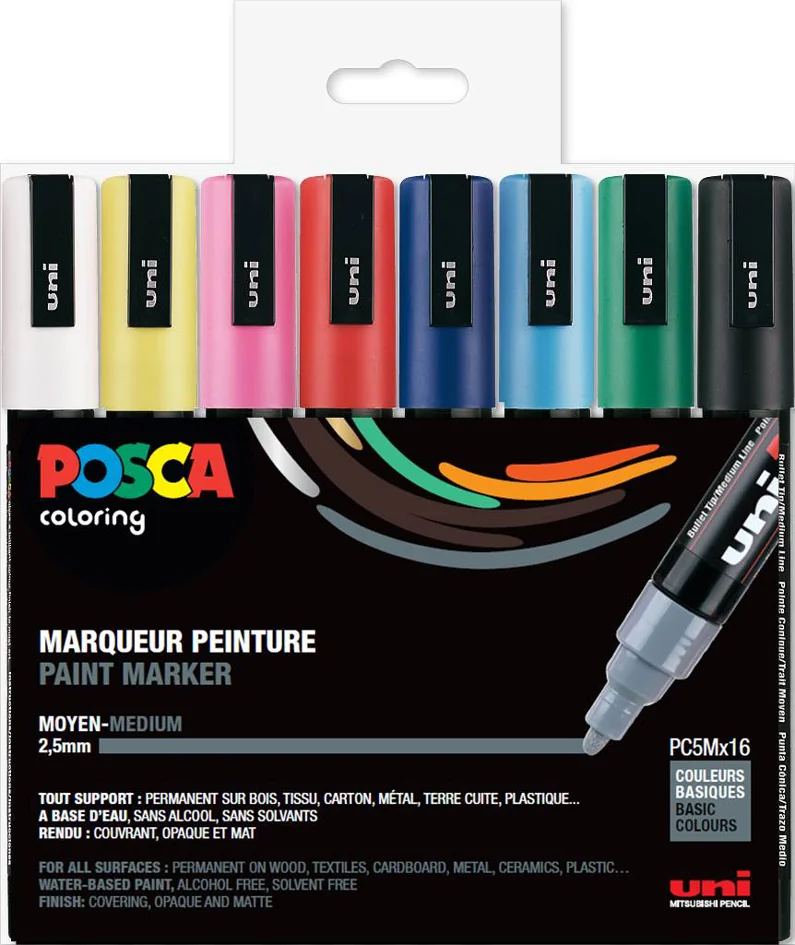 POSCA Marqueur à pigment PC-5M, étui de 8, couleurs pastel