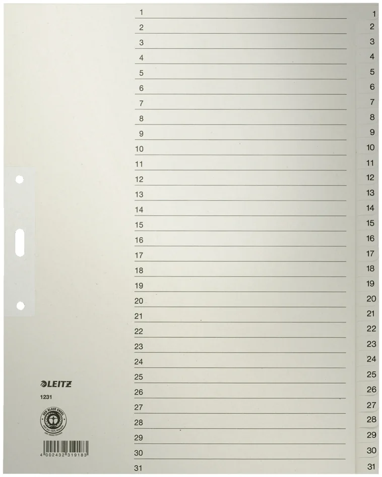 LEITZ Intercalaires en papier naturel, numéroté, format A4
