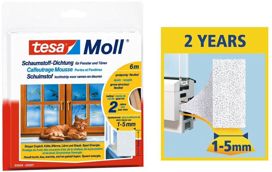 tesa Moll UNIVERSAL Calfeutrage mousse, 9 mm x 6 m, blanc