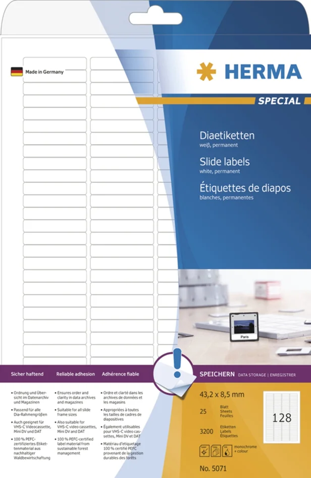 HERMA Etiquette de diapos SPECIAL, 43,2 x 8,5 mm, blanc