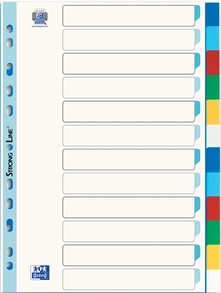 Oxford Intercalaires en plastique, uni, A4, 6 touches
