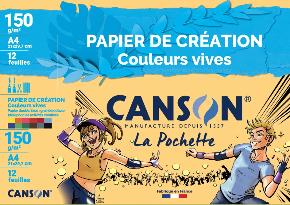 CANSON Papier de création, A4, 150 g/m2, couleurs vives