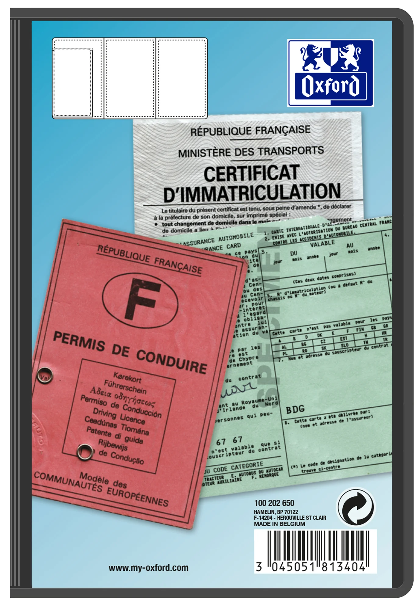 Oxford Etui de poche 3 volets, PVC, 0,20 mm, 85 x 125 mm