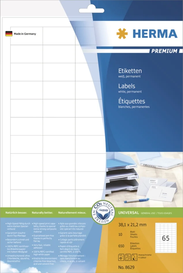 HERMA Etiquette universelle PREMIUM, 66 x 33,8 mm, blanc