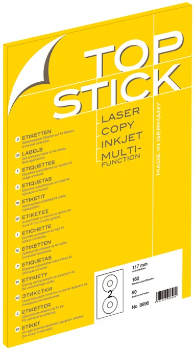 TOP STICK Etiquette CD/DVD, diamètre: 117 mm, blanc