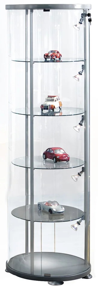 kerkmann Vitrine ronde expoline, 4 étagères en verre, gris
