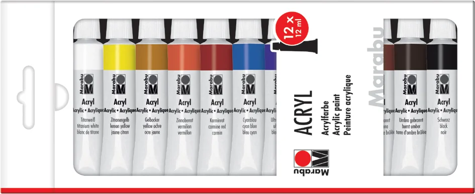 Marabu Peinture acrylique,12 ml, kit de 12