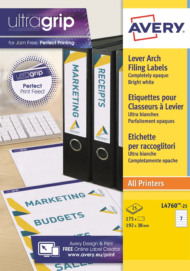 AVERY Etiquette de classement adhésive, 192 x 61 mm, blanc