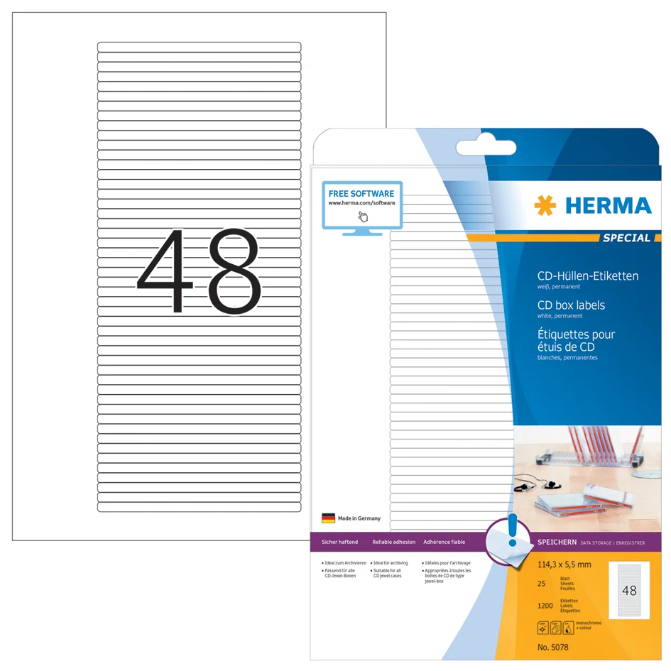 HERMA Etiquette pour étuis de CD SPECIAL, 114,3 x 5,5 mm