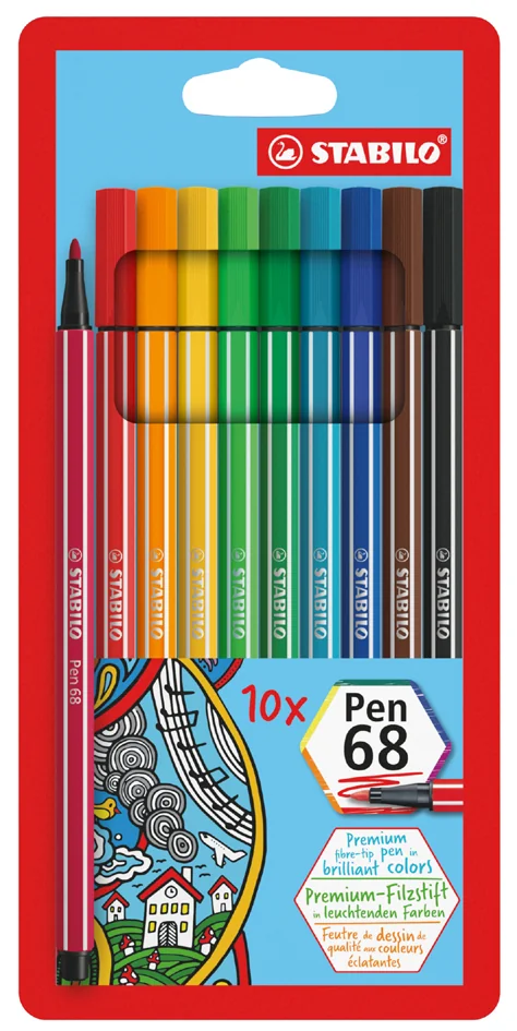 STABILO Feutre Pen 68, étui en carton de 12