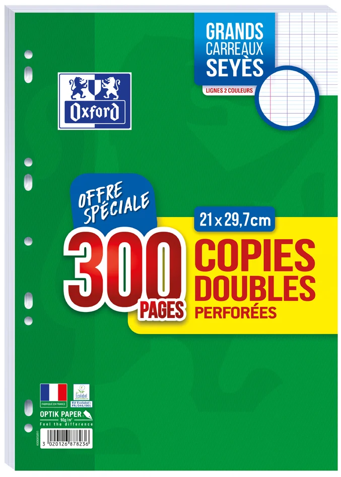 Oxford Copies doubles perforées, A4, Seyès, Offre Spéciale
