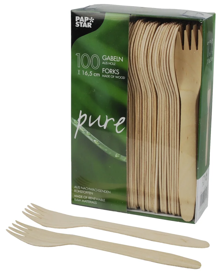 PAPSTAR Fourchette en bois 'pure', longueur: 165 mm, par 25
