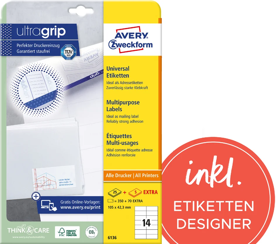 AVERY Zweckform Etiquette universelle, 64 x 45 mm, blanc Grand Paris Fournitures AVERY Zweckform Etiquette universelle, 64 x 45 mm, blanc – Image 3