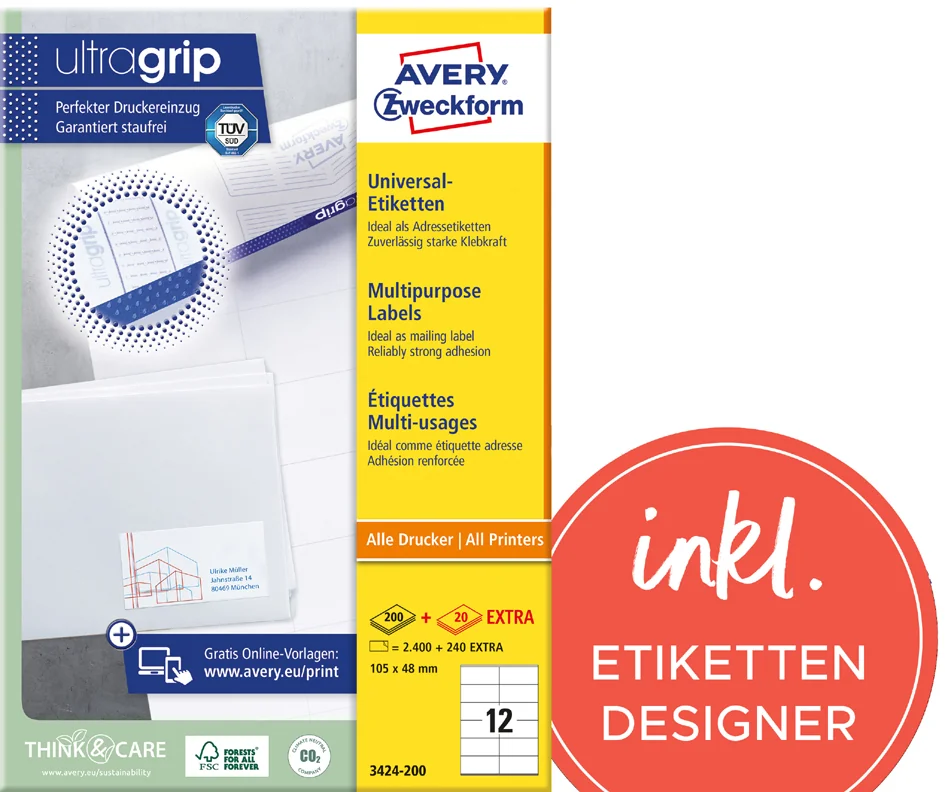 1625 Etiketten 25 Blatt DIN A4 38,1 X 21,2