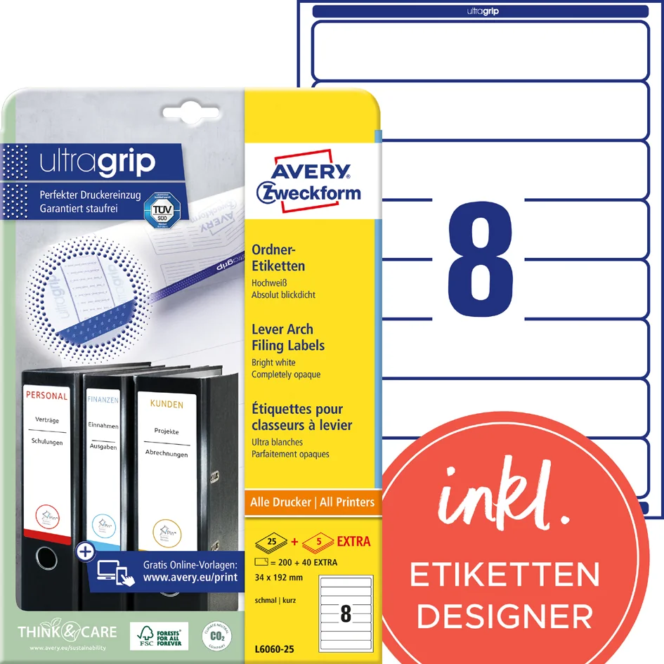 AVERY Zweckform Etiquette pour dos de classeur, 38 x 192 mm
