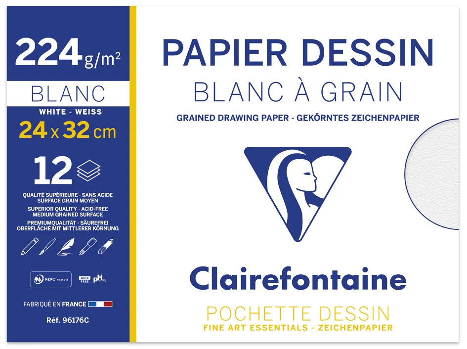 Clairefontaine Papier dessin 'Blanc à Grain', 240 x 320 mm