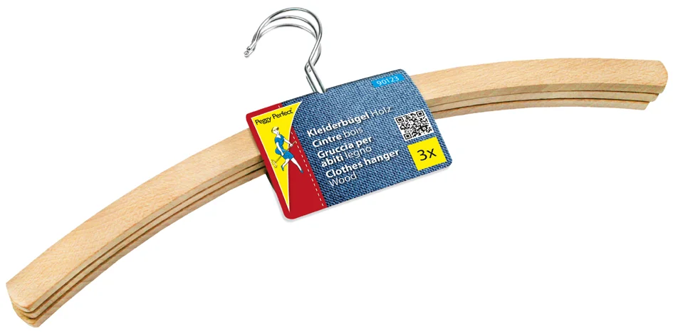 Peggy Perfect Cintre en bois sans barre, paquet de 3, nature