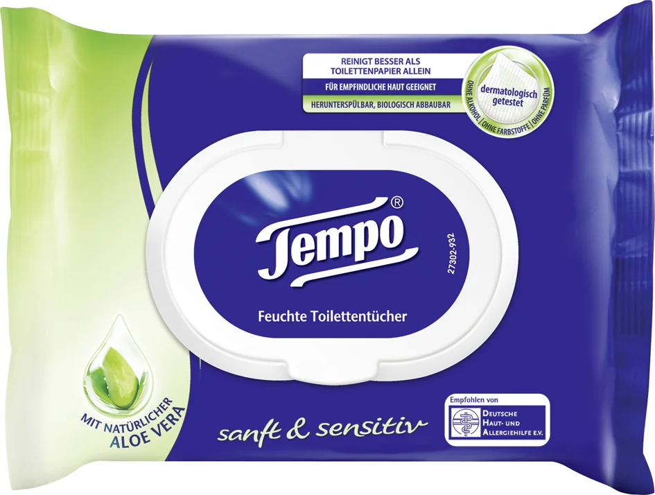 Tempo Lingette humide de toilette doux & soigneux