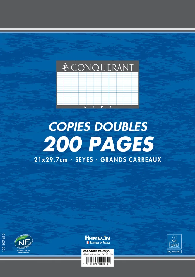 CONQUERANT SEPT Copies doubles, A4, Seyès, 200 pages