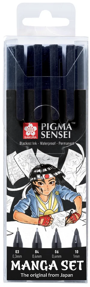 SAKURA Kit Manga PIGMA SENSEI, étui de 4, noir