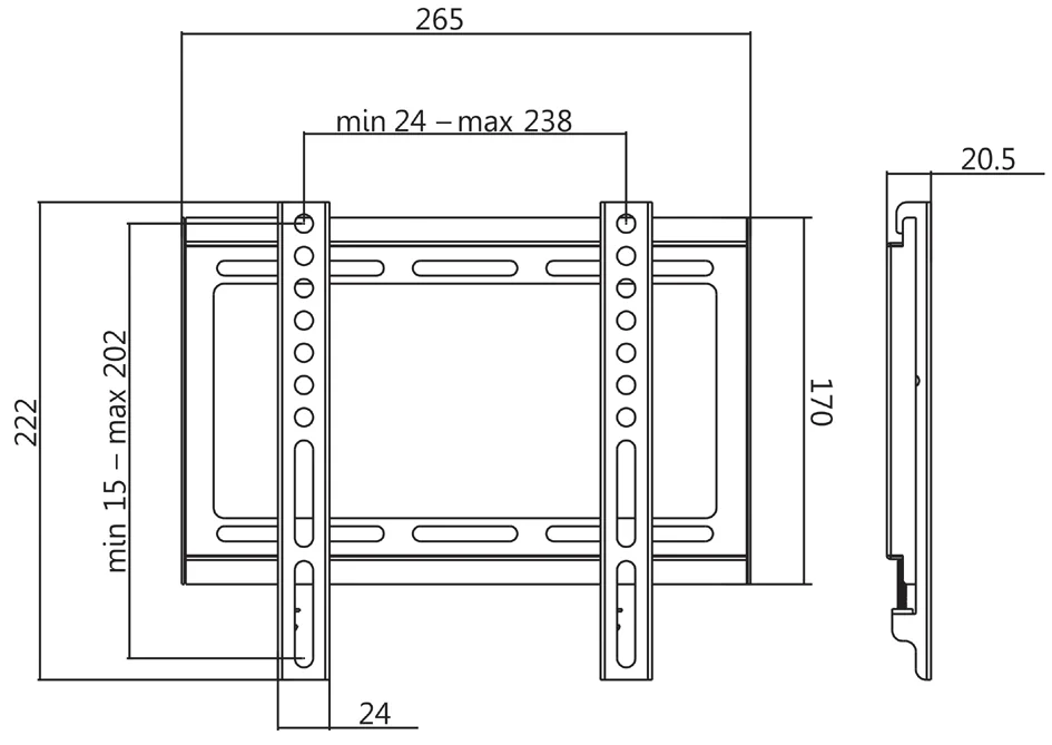LogiLink Support mural pour TV, plat, pour 58,42 à 106