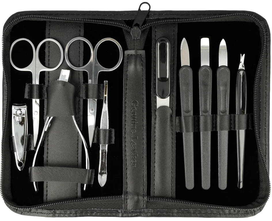 Clauss Set de manucure, étui en cuir, 10 pièces, noir
