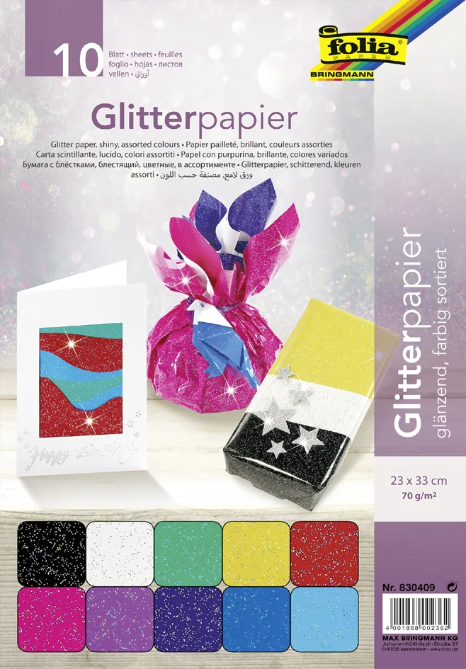folia Papier pailleté, 170 g/m2, 240 x 340 mm, assorti
