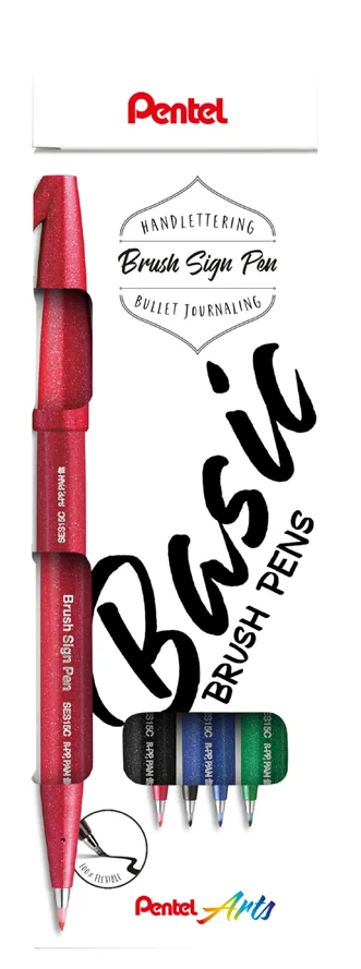 PentelArts Stylo feutre Brush Sign Pen, étui de 4, Colour