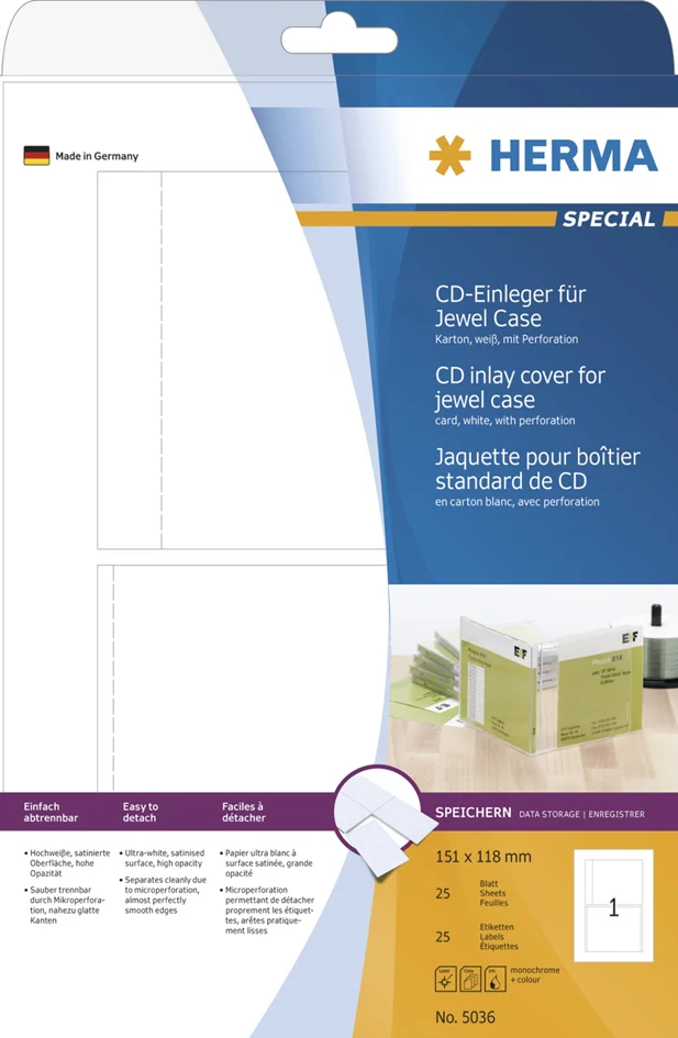 HERMA Jaquette pour boîtier standard de CD, 151 x 118 mm,