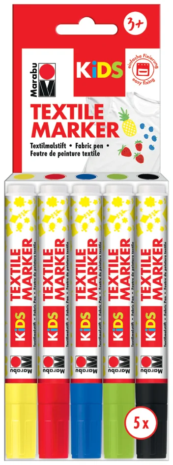 Marabu KIDS Marqueur pour textile, 5 x 3 ml, blister de 5