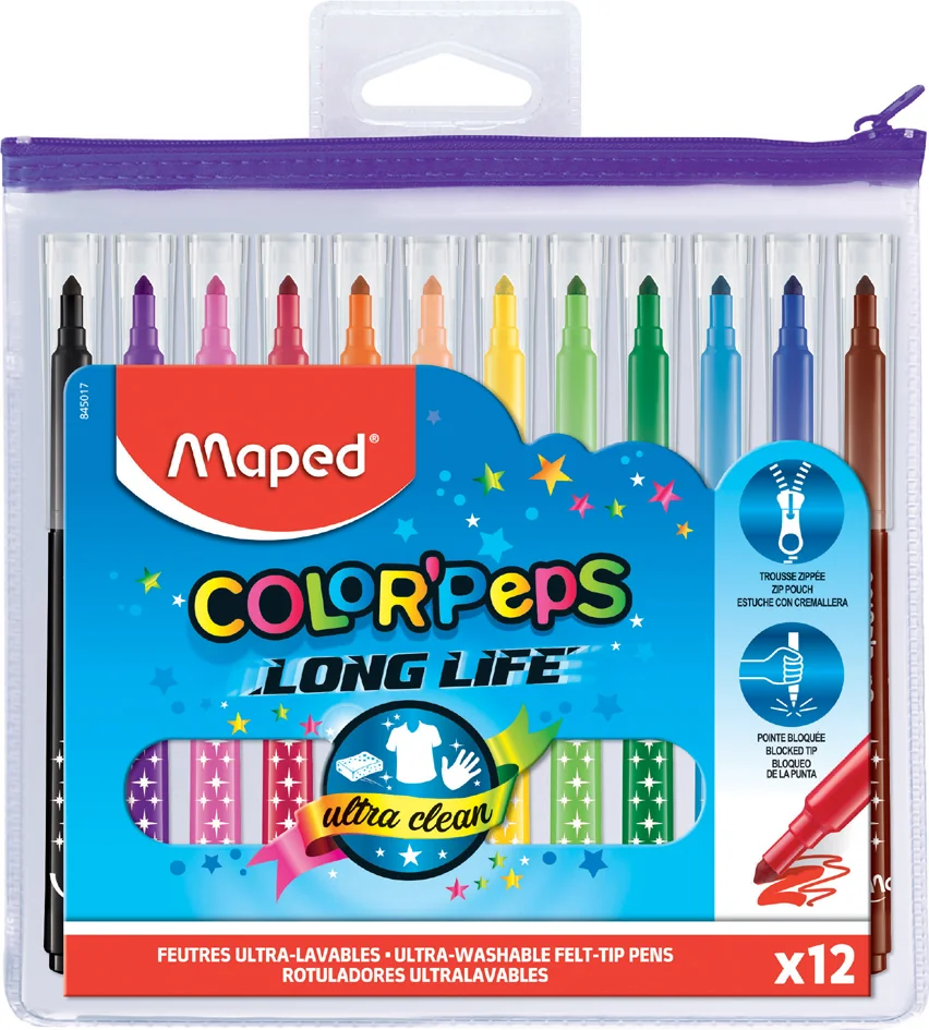 Maped Feutre COLOR'PEPS Long Life, en étui de 12 à zip