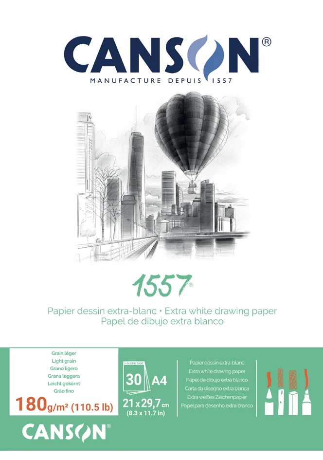 CANSON Bloc papier dessin '1557', A5, 180 g/m2, 30 feuilles
