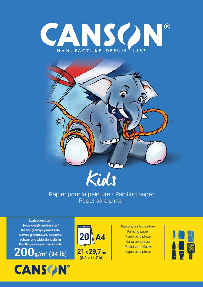 CANSON Bloc de papier pour la peinture Kids, A4, 200 g/m2