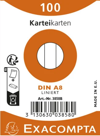 EXACOMPTA Fiches bristol, A8, ligné, blanc