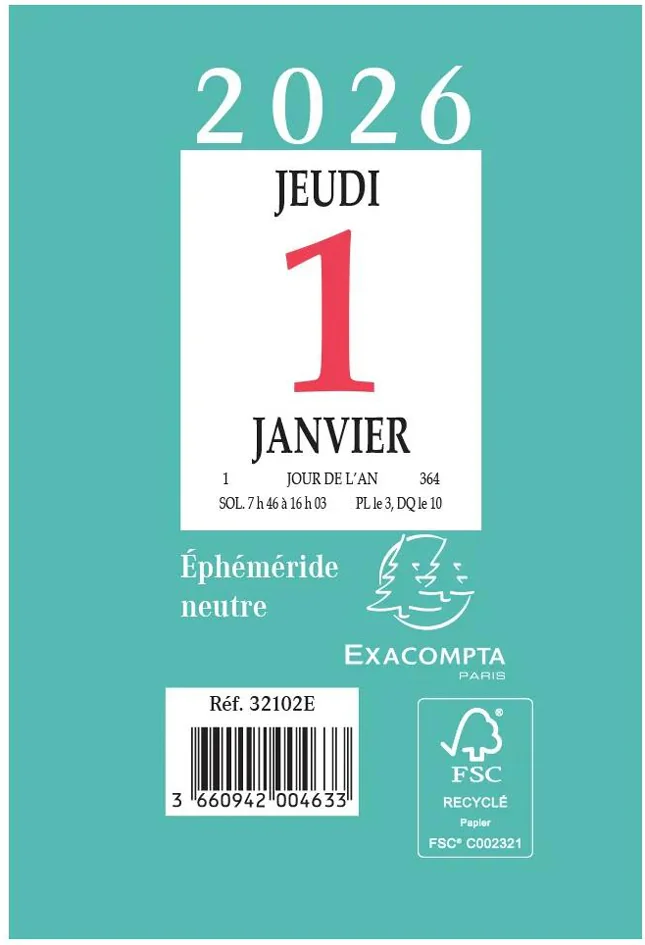 EXACOMPTA Bloc éphémeride comique, 2026, 65 x 97 mm