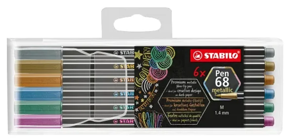 STABILO Feutre Pen 68 metallic, étui en plastique de 6
