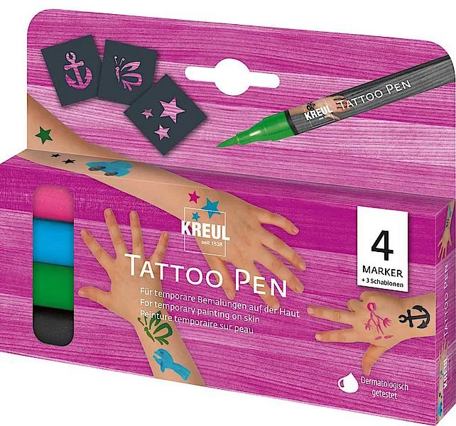 KREUL Stylo de tatouage Tattoo Pen, set de 4 ' Ancre, étoile