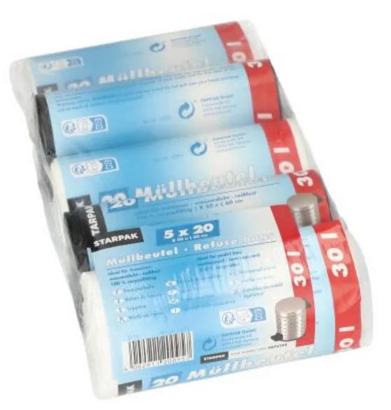STARPAK Sac poubelle HDPE, 30 litres, assorti