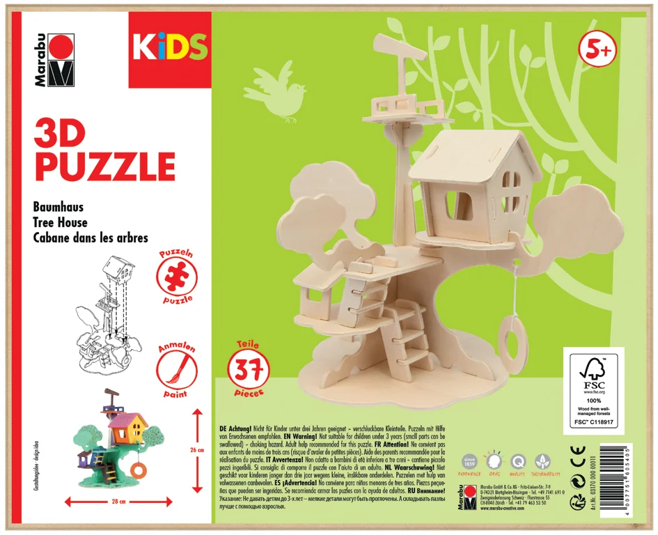 Marabu KiDS Puzzle 3D 'Cabane dans l'arbre', 37 pièces